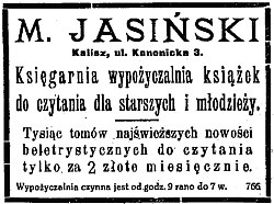 Ogłoszenie z Gazety Kaliskiej z roku 1919